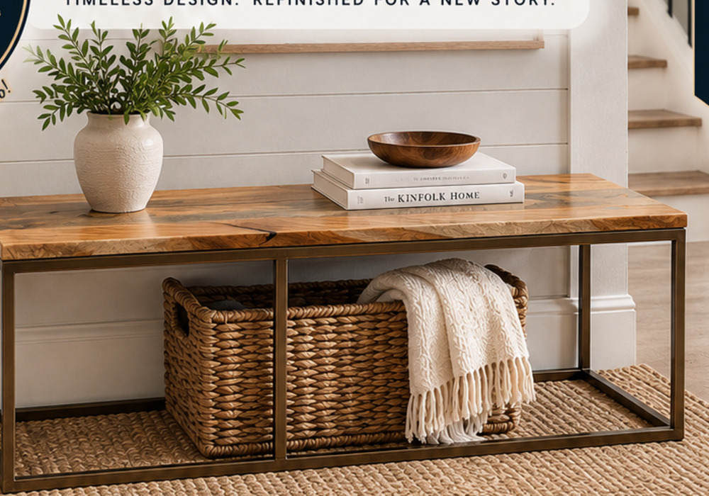 Refinished Pottery Barn wood and metal bench